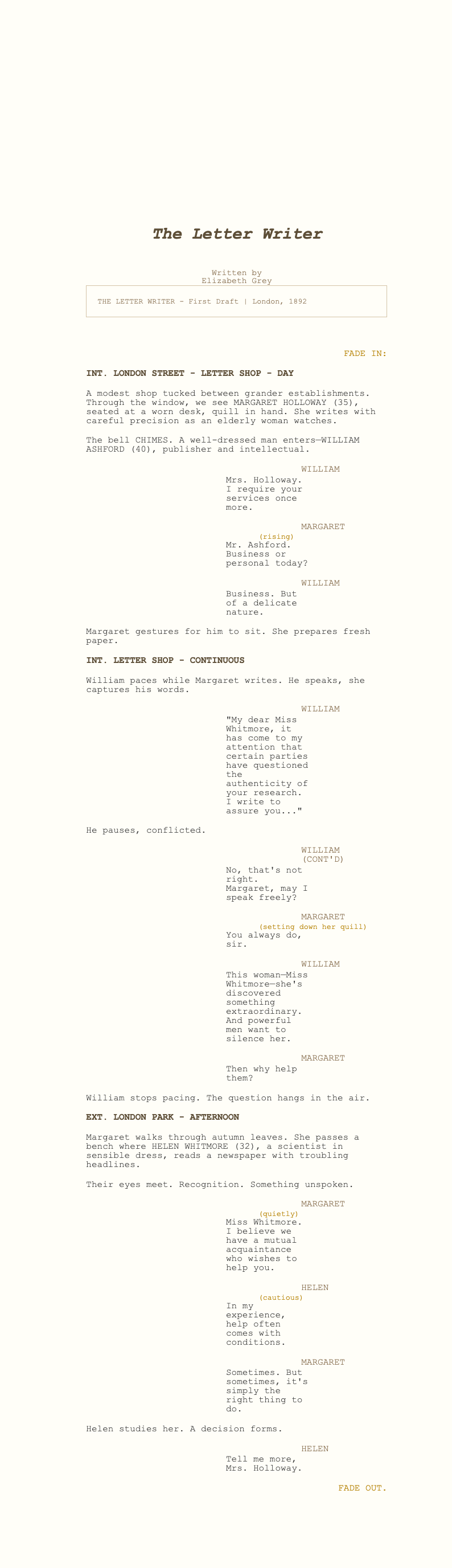 Historical drama screenplay